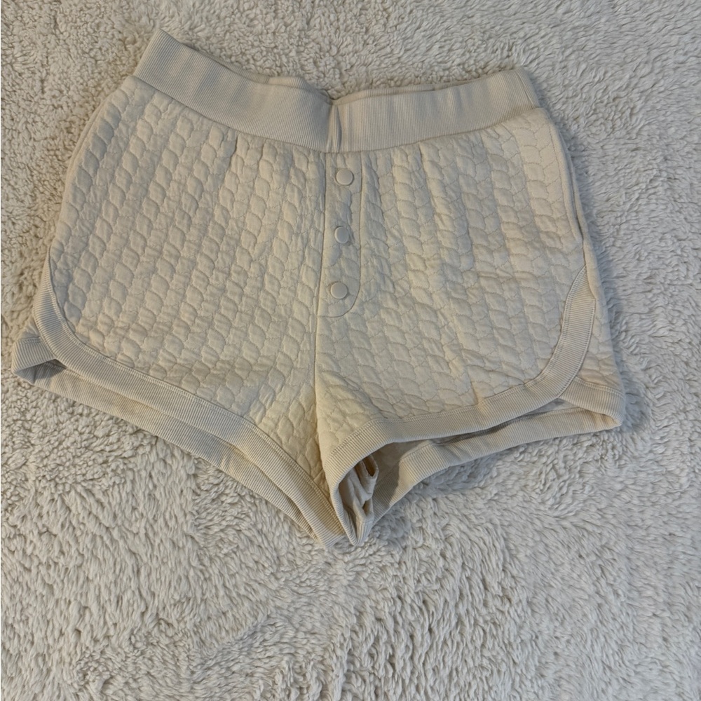 Cream Quilted Women's Shorts with Button Front